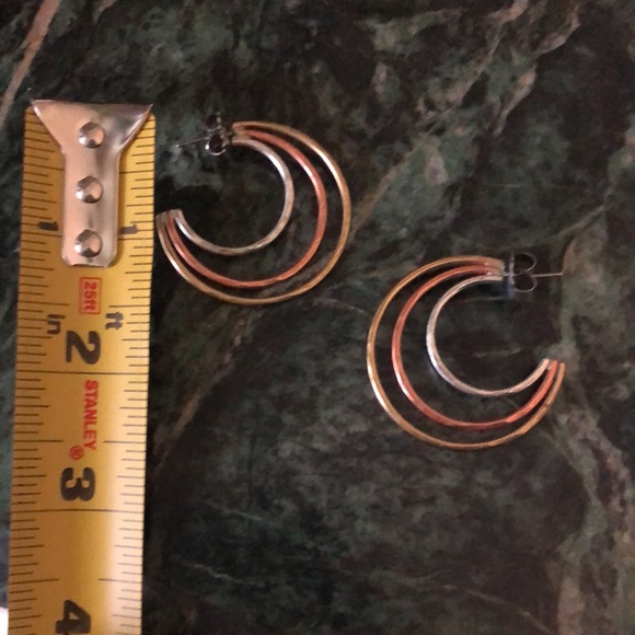 Hoop Boho Earrings Hammered Metal Silver Bronze Gold Hoop Earrings - Picture 3 of 4